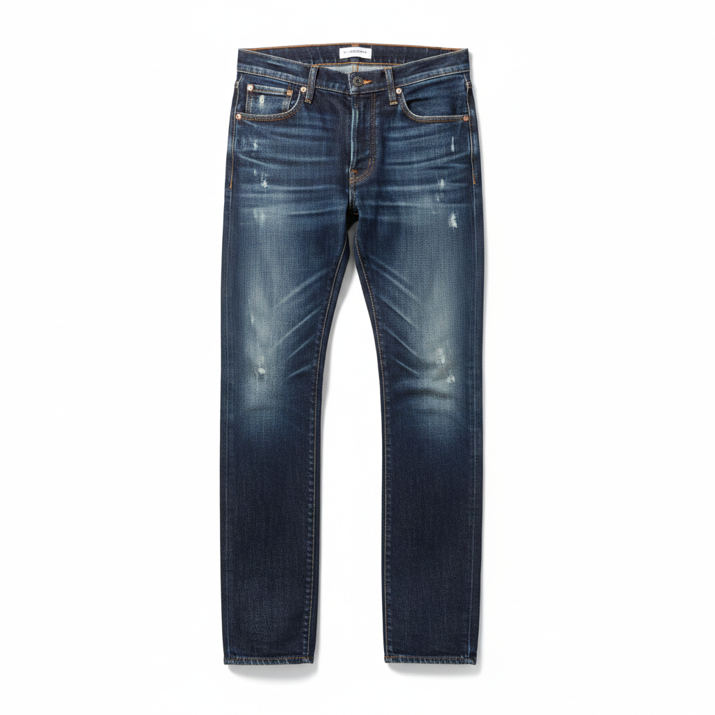 No.4 Dark Blue Washed Slim Cut Jeans