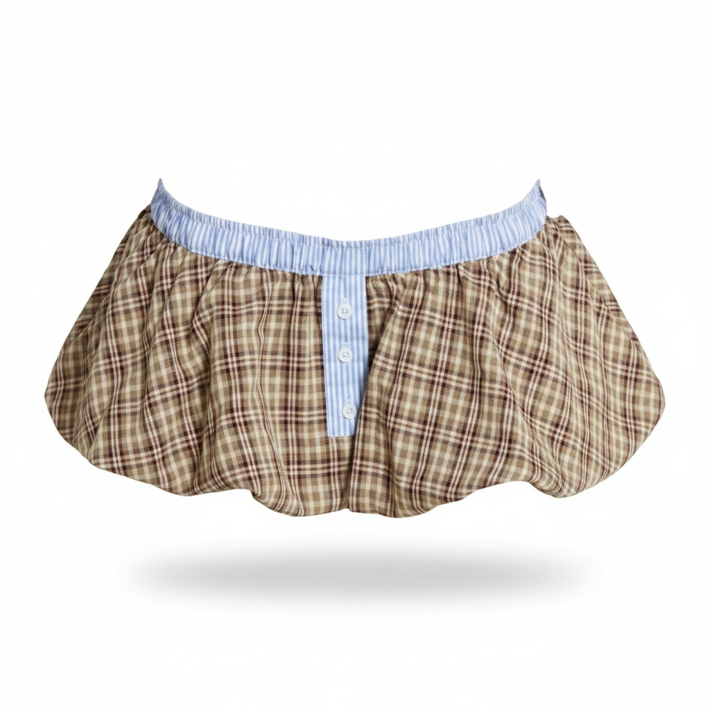 Checked Lulu Puffball Boxer Micro Skirt