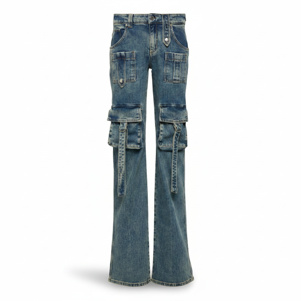 Low-rise Denim Cargo Pant