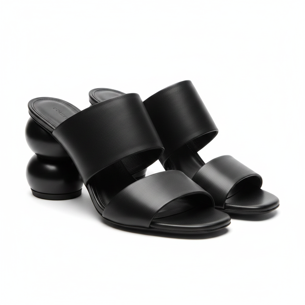 Oblique wedged leather mules