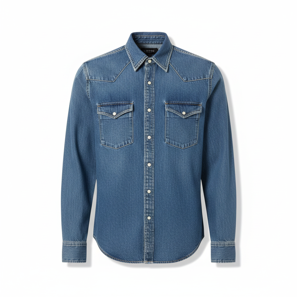Terry washed Denim Shirt Middle Blue