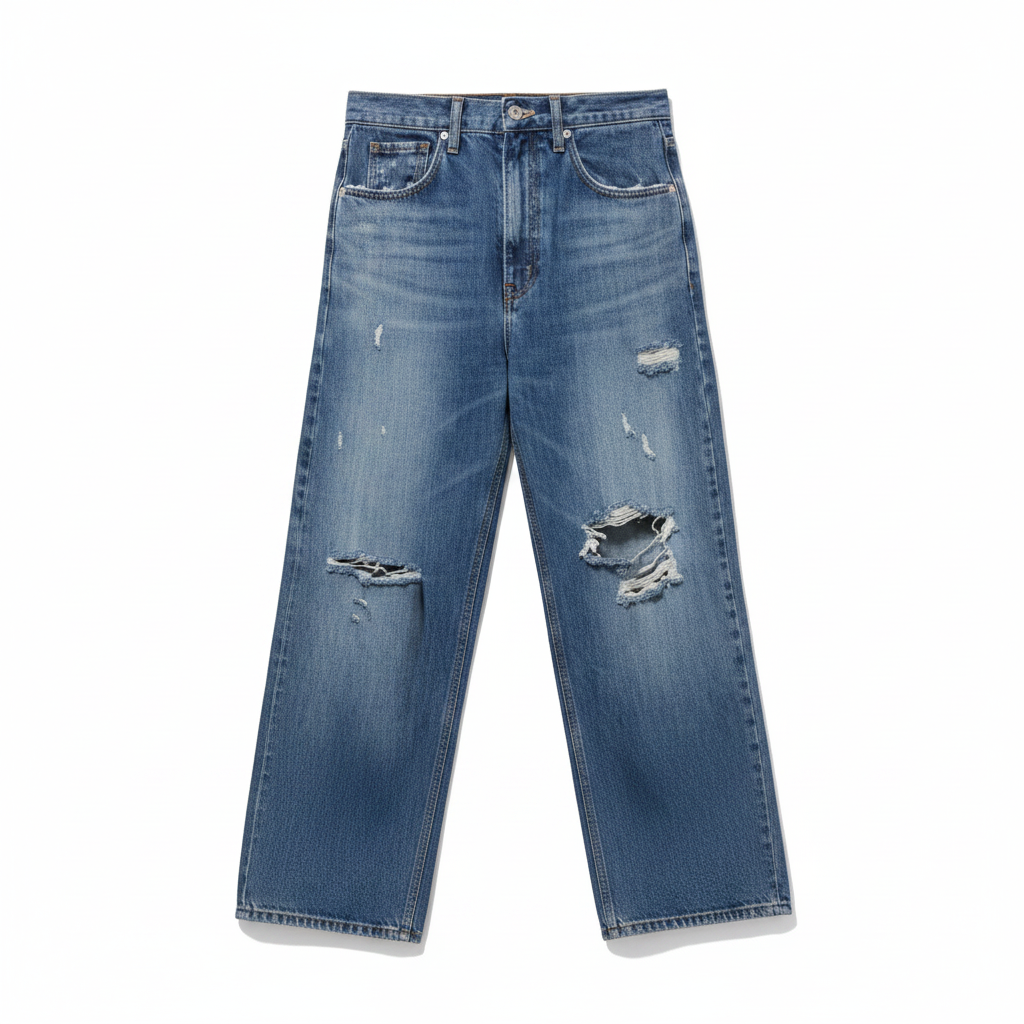 Destroyed Denim Pants Color Blue