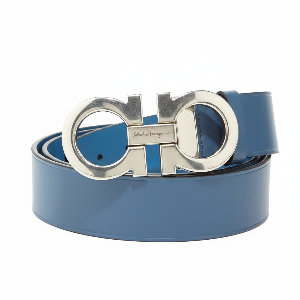 Double Gancini Leather Belt